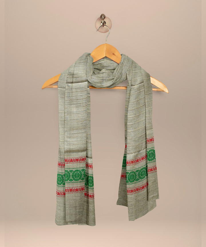 Grey dark blue tussar silk handloom sambalpuri shawl