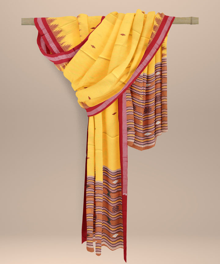 Mustard dark red cotton handloom sonepur dupatta