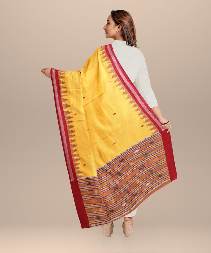 Mustard dark red cotton handloom sonepur dupatta