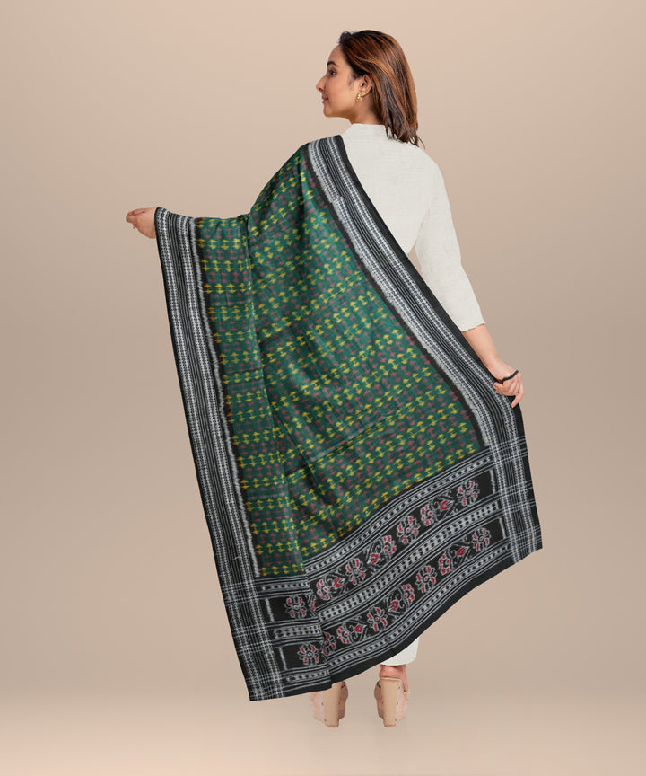 Dark green black cotton handloom sambalpuri dupatta