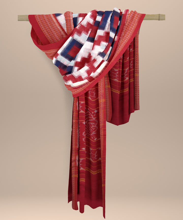 White multi colour cotton handloom sambalpuri stole