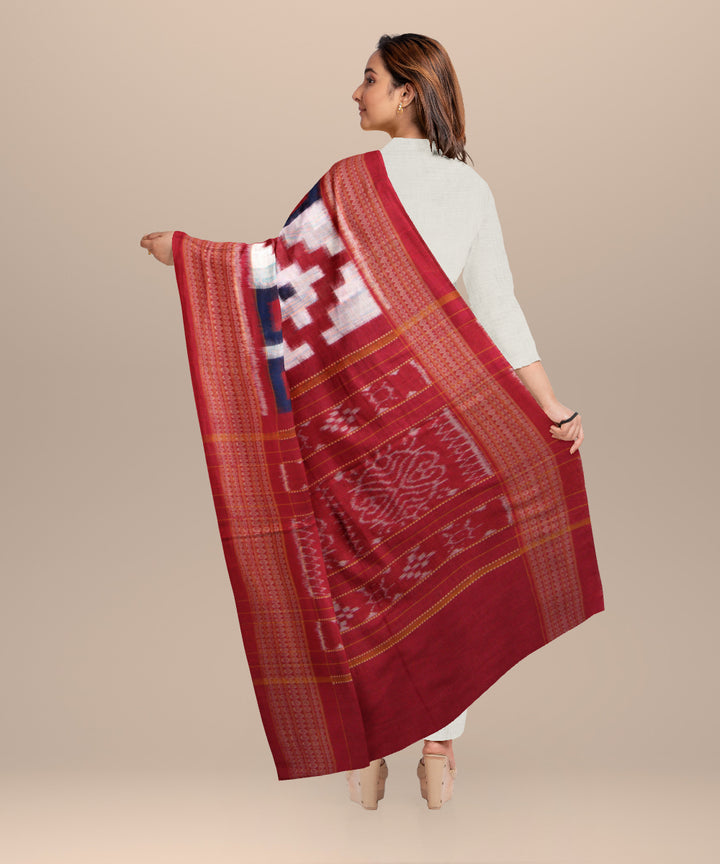 White multi colour cotton handloom sambalpuri stole