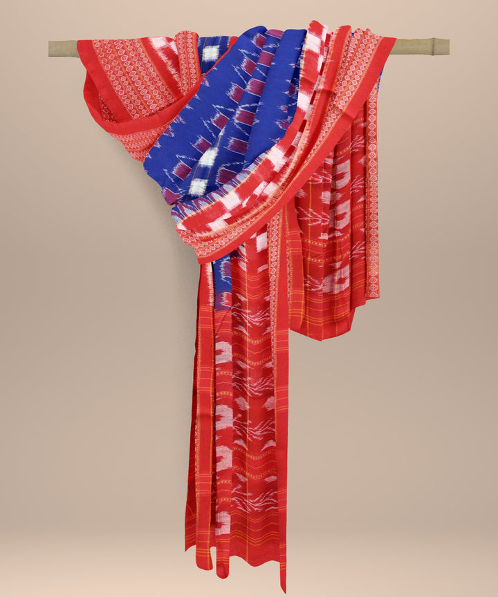 Sky blue dark red cotton handloom sambalpuri stole