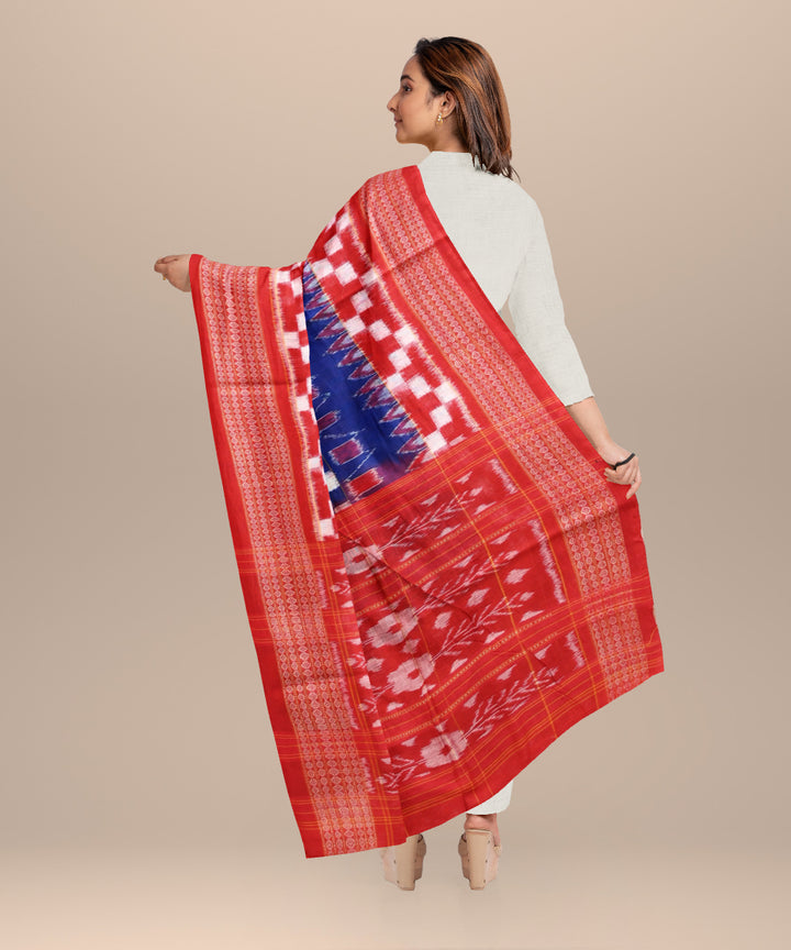 Sky blue dark red cotton handloom sambalpuri stole