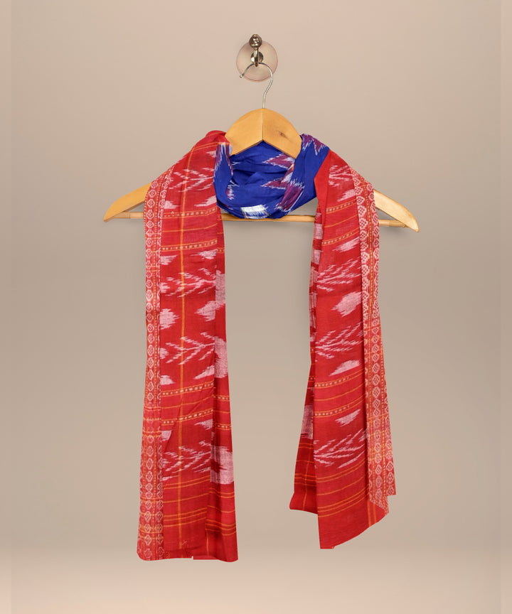 Sky blue dark red cotton handloom sambalpuri stole