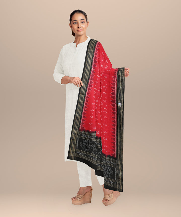 Red black cotton handloom sambalpuri dupatta