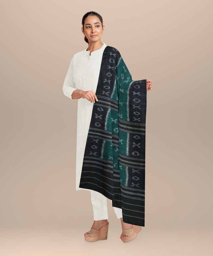 Dark green black cotton handloom sambalpuri stole