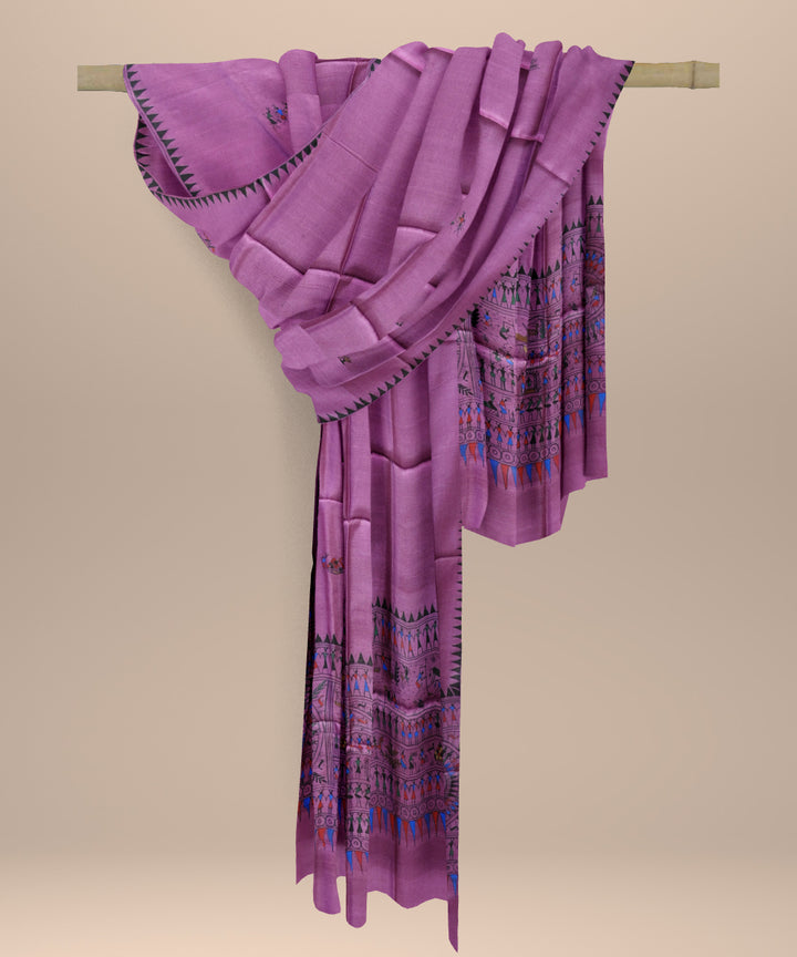 Purple multi colour tussar silk handloom sambalpuri dupatta