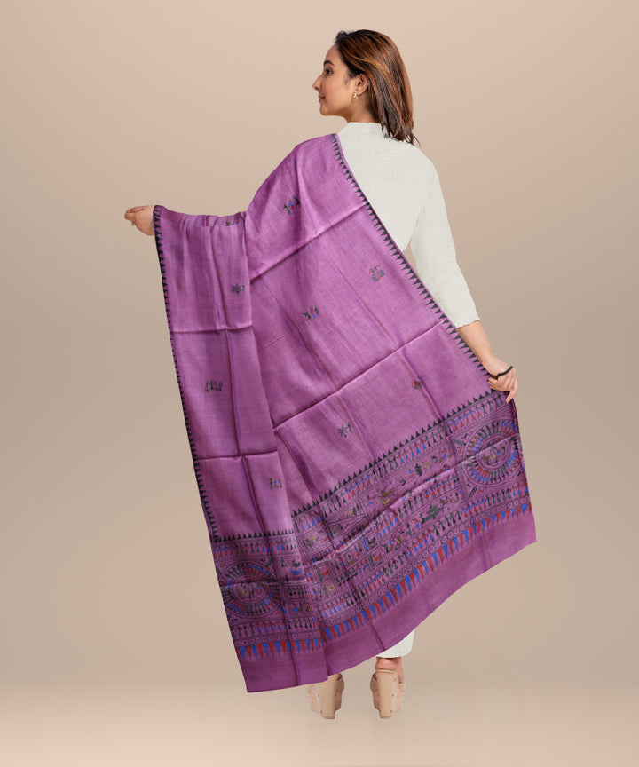Purple multi colour tussar silk handloom sambalpuri dupatta