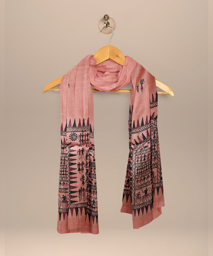 Peach multi colour tussar silk handloom sambalpuri dupatta
