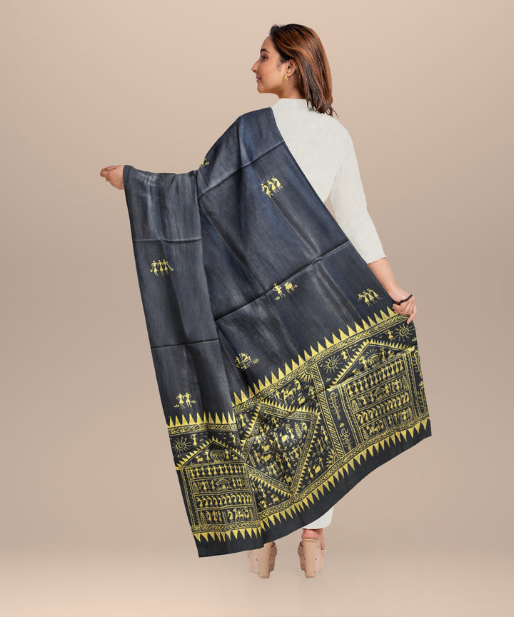 Black golden tussar silk handloom sambalpuri dupatta