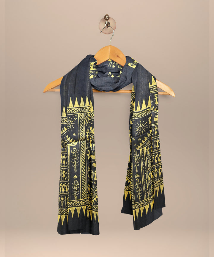 Black golden tussar silk handloom sambalpuri dupatta