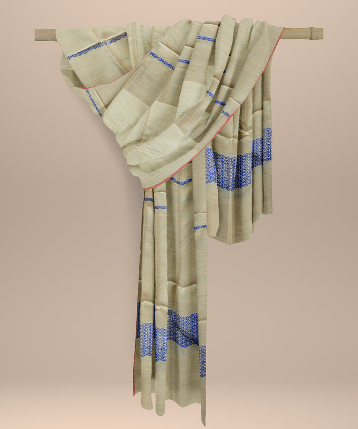 Cream blue tussar silk sambalpuri handloom dupatta