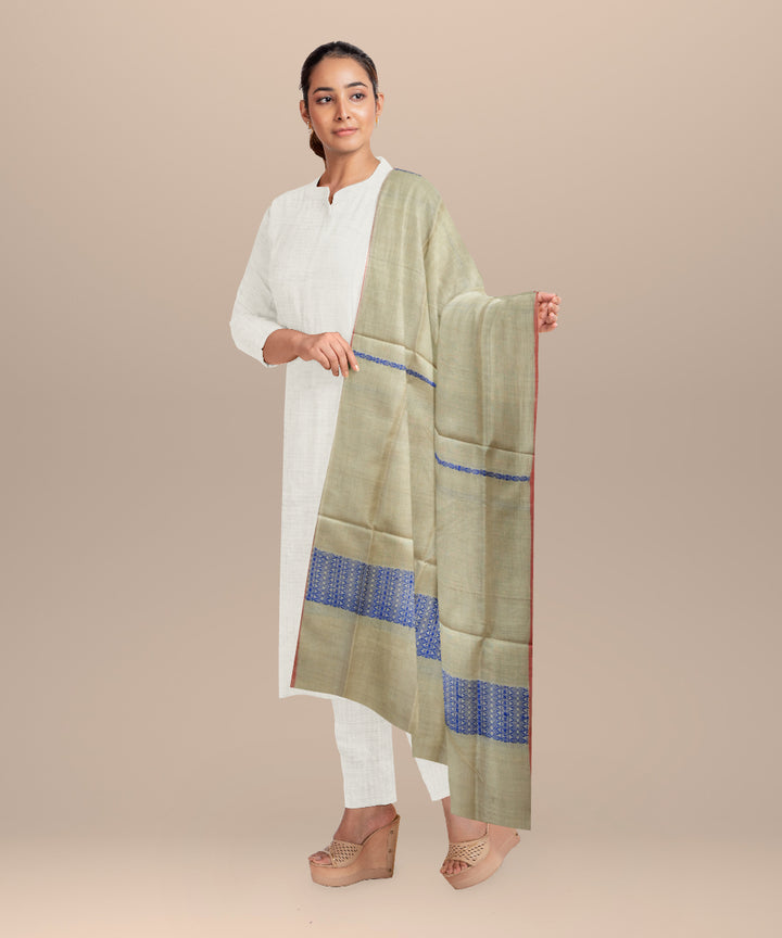 Cream blue tussar silk sambalpuri handloom dupatta