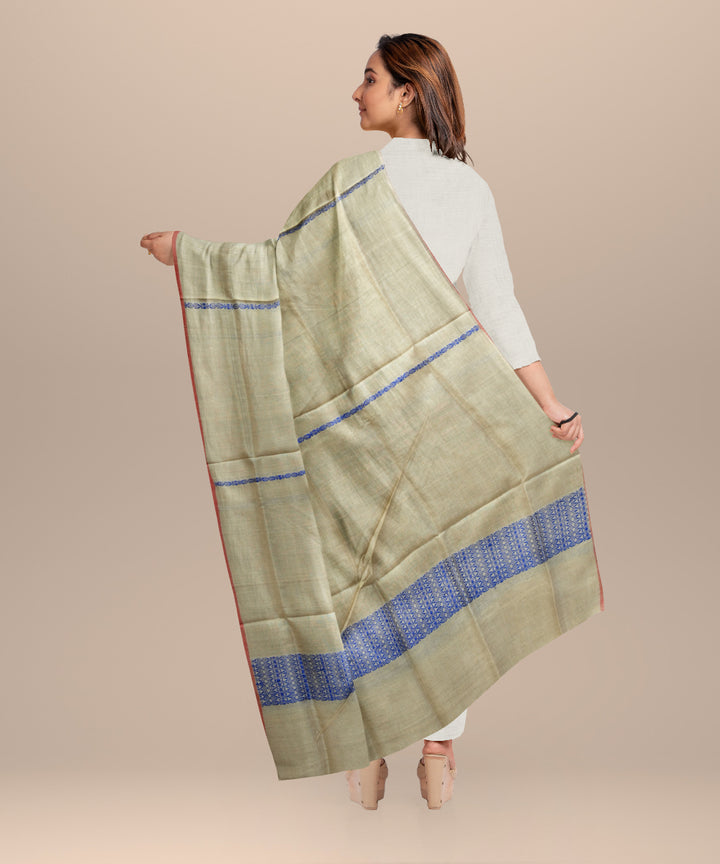 Cream blue tussar silk sambalpuri handloom dupatta