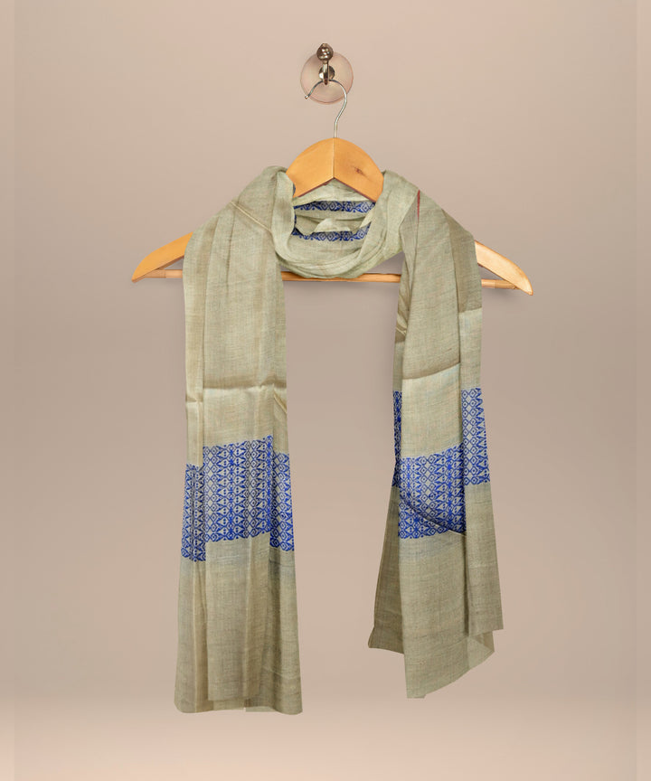 Cream blue tussar silk sambalpuri handloom dupatta