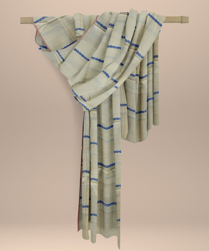 Cream blue tussar silk handloom sambalpuri dupatta