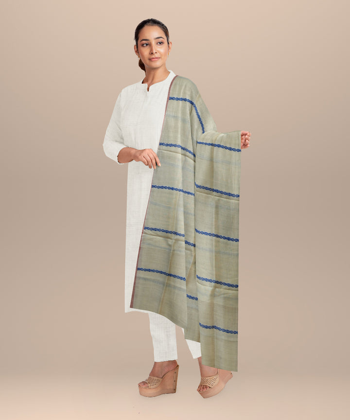 Cream blue tussar silk handloom sambalpuri dupatta