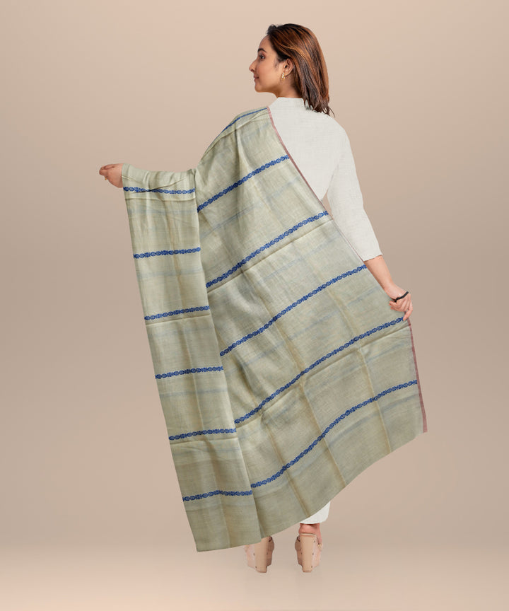 Cream blue tussar silk handloom sambalpuri dupatta