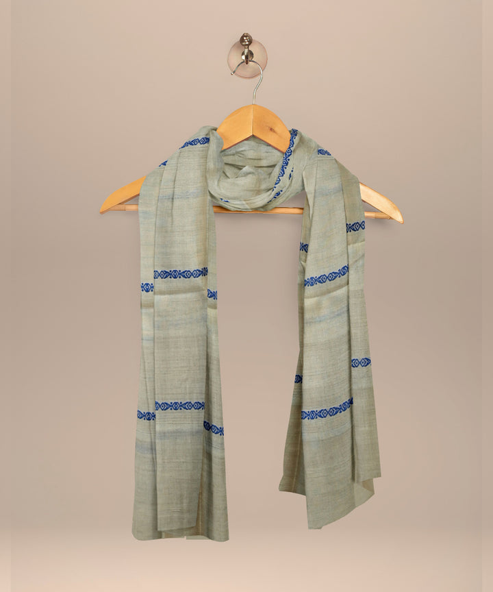 Cream blue tussar silk handloom sambalpuri dupatta