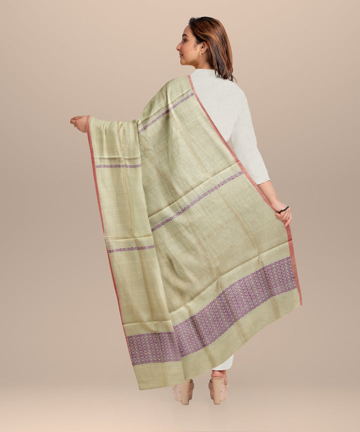 Cream purple tussar silk sambalpuri handloom dupatta