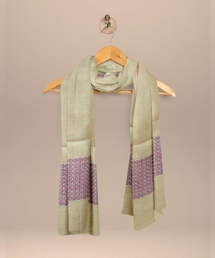 Cream purple tussar silk sambalpuri handloom dupatta