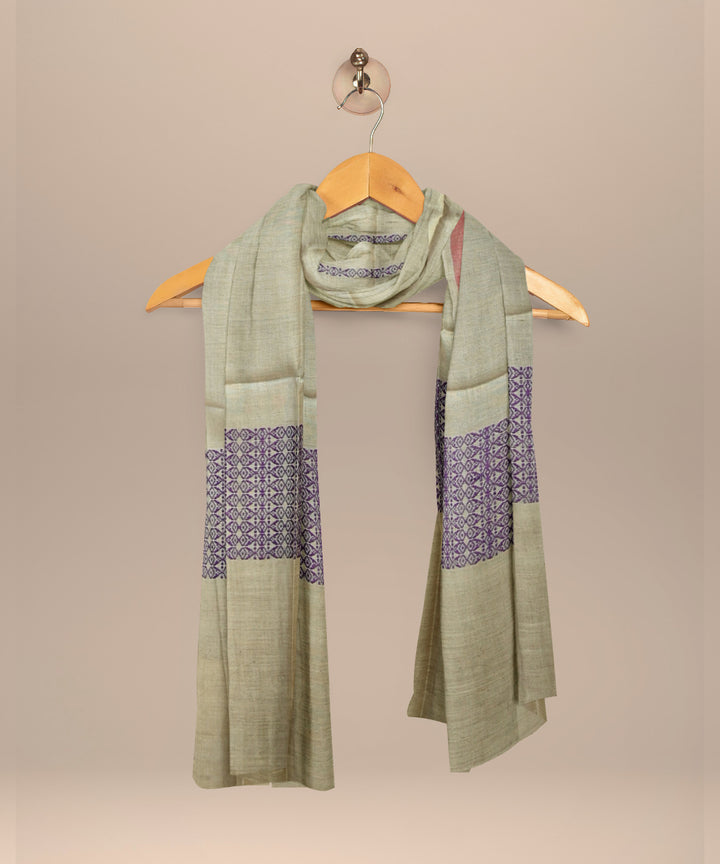 Cream purple tussar silk handloom sambalpuri dupatta