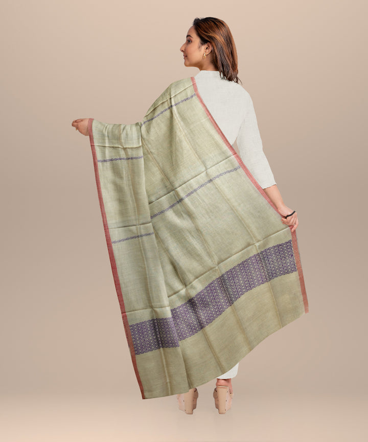 Cream purple tussar silk handloom sambalpuri dupatta