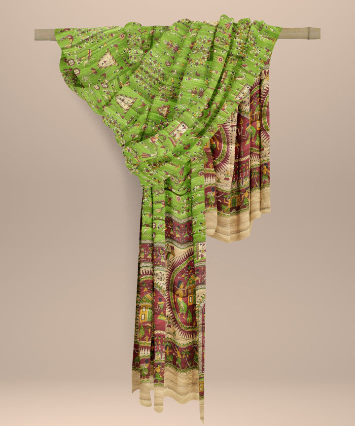 Dark green burlywood tussar silk handloom sambalpuri dupatta