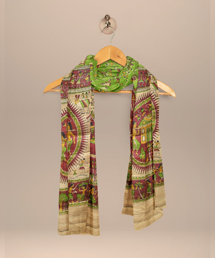 Dark green burlywood tussar silk handloom sambalpuri dupatta