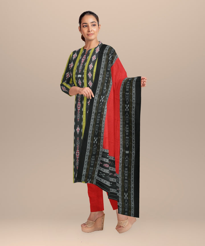 Black dark red handloom nuapatna cotton dress material