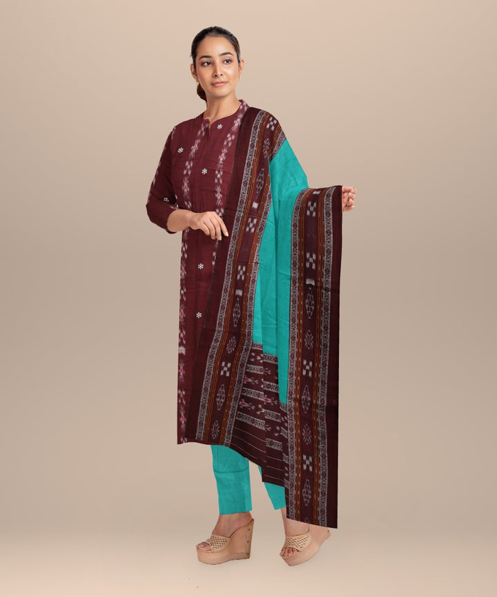 Maroon aqua handloom cotton nuapatna dress material