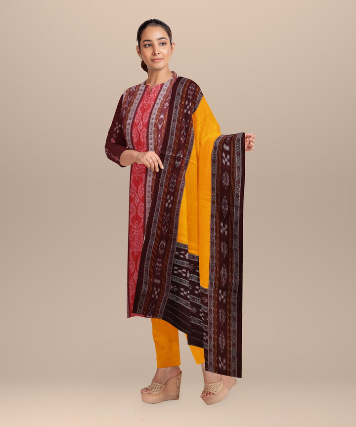 Maroon orange handloom cotton nuapatna dress material