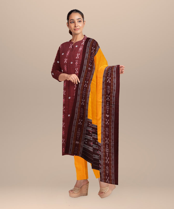 Maroon orange hand loom cotton nuapatna dress material