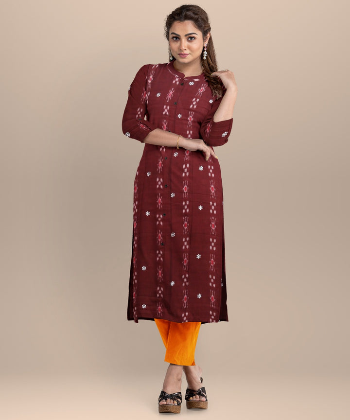 Maroon orange hand loom cotton nuapatna dress material