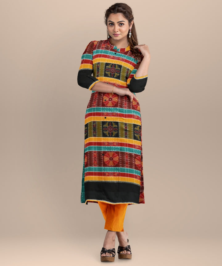 Multicolor orange cotton handloom sambalpuri dress material
