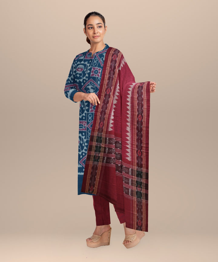 Cyan blue claret handloom cotton sambalpuri dress material