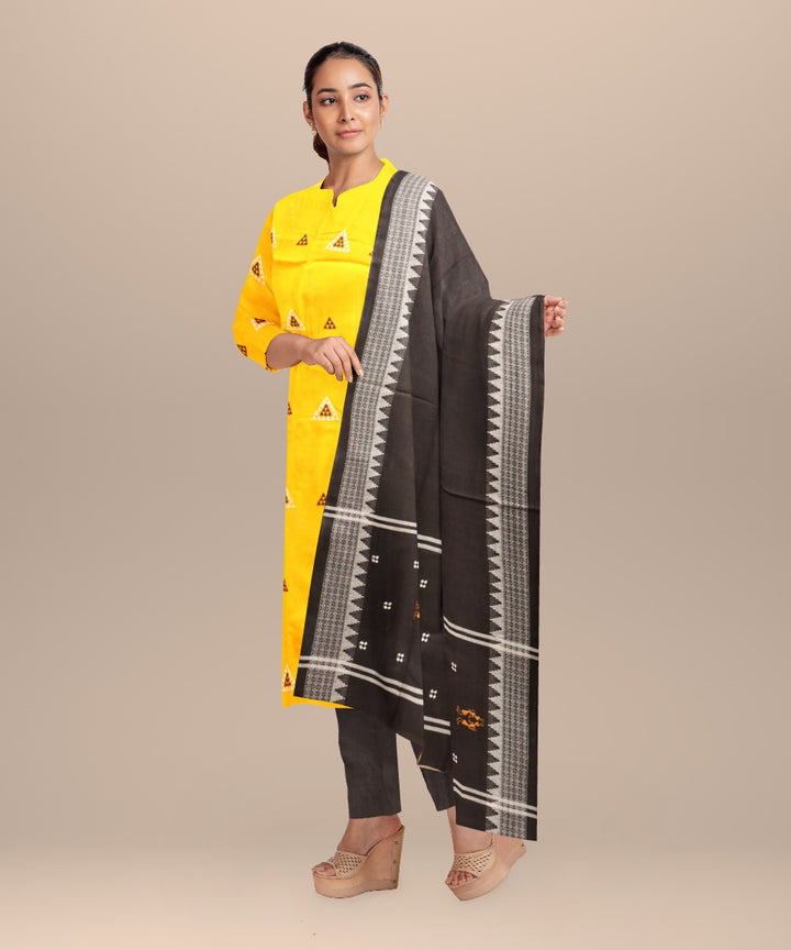 Yellow black handloom cotton nuapatna dress material