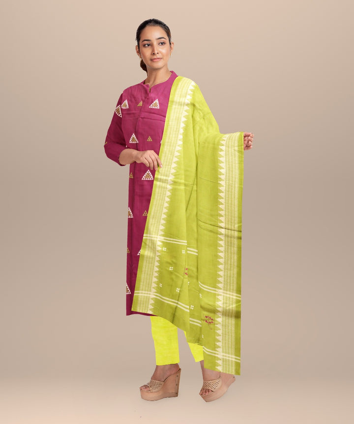 Purple deep moss green handloom cotton nuapatna dress material