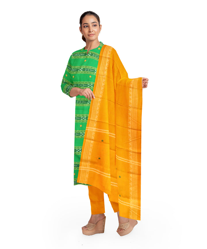 Light green yellow handloom cotton nuapatna dress material
