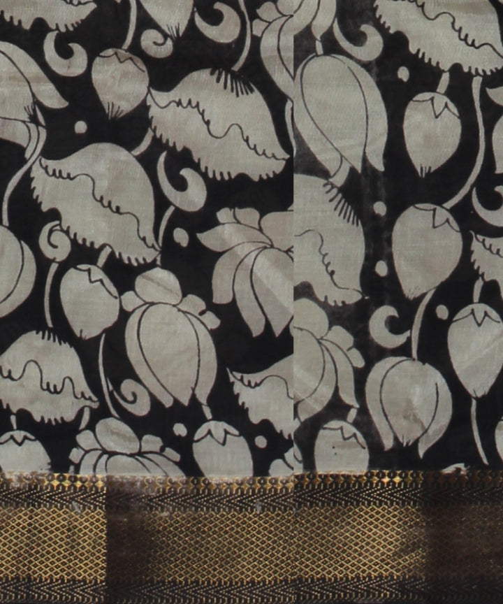 Black offwhite hand painted kalamkari silk saree