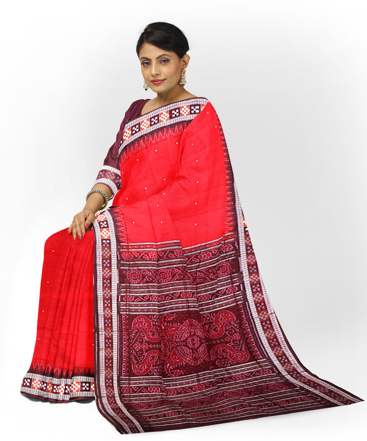 Red Pasapalli border Silk Handwoven Sambalpuri Saree