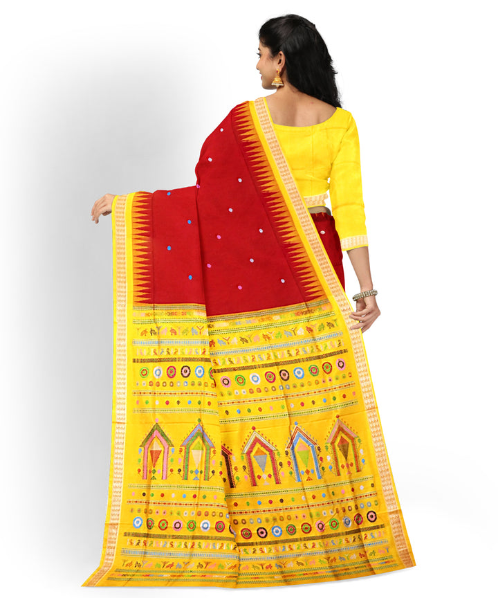 Carnelian yellow Silk Handwoven Bomkai Saree
