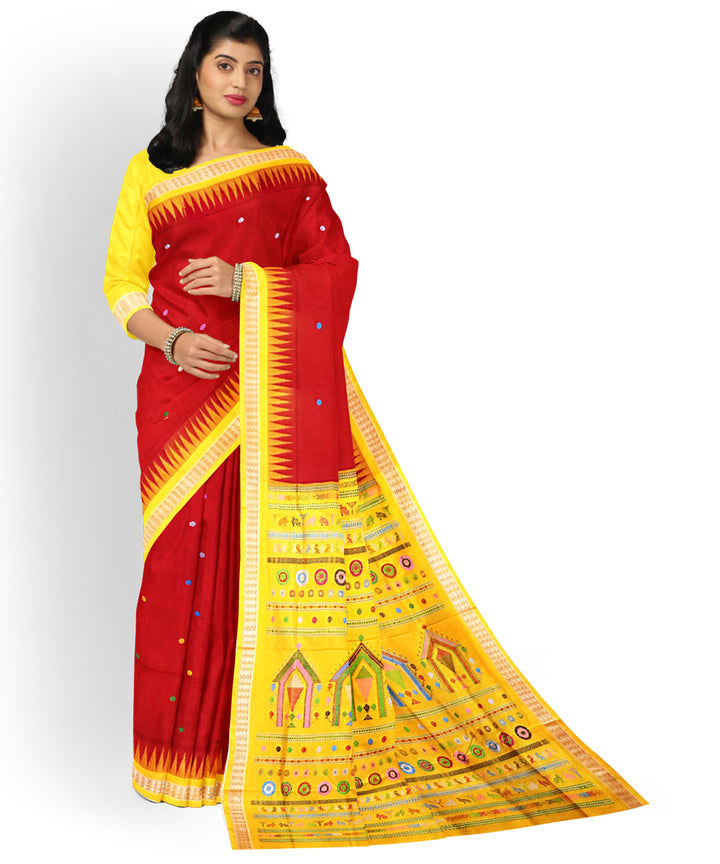 Carnelian yellow Silk Handwoven Bomkai Saree
