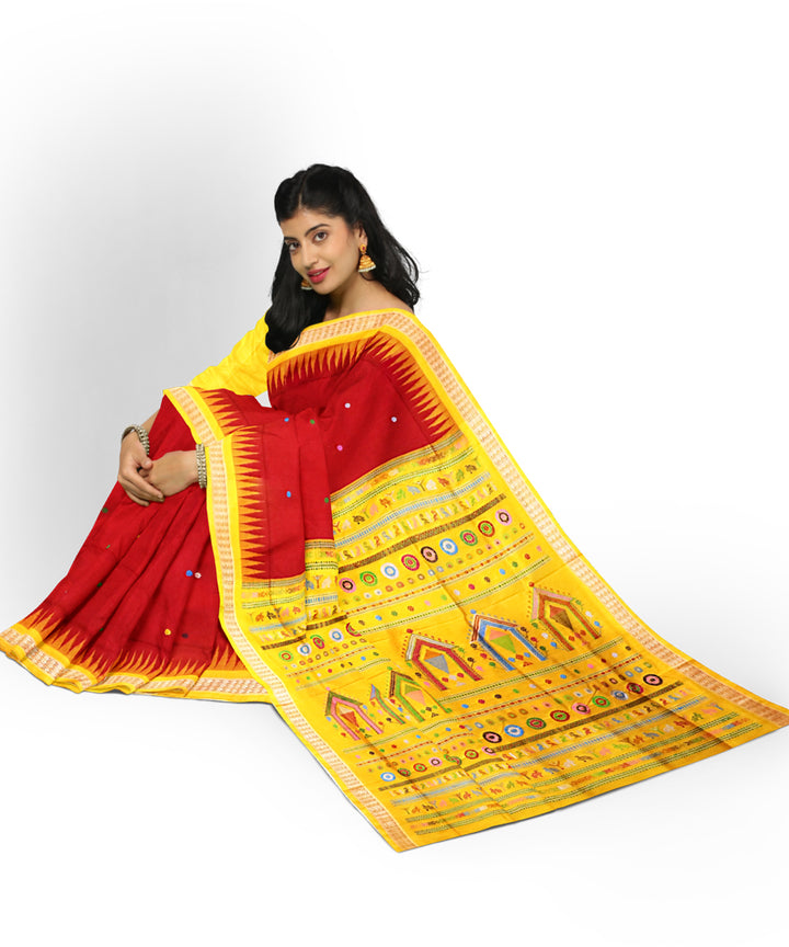 Carnelian yellow Silk Handwoven Bomkai Saree