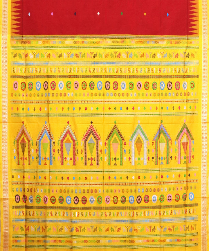Carnelian yellow Silk Handwoven Bomkai Saree