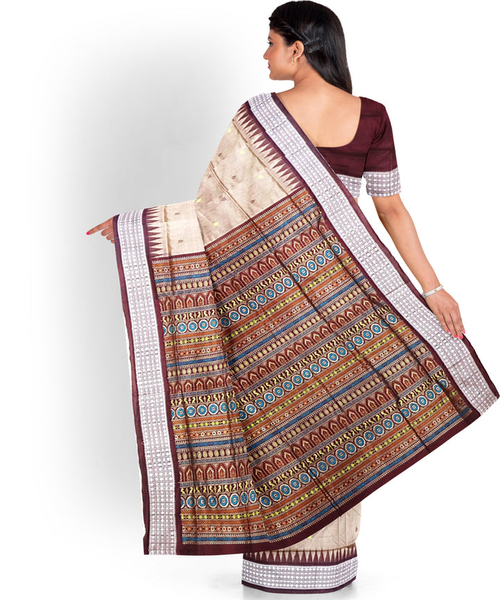 Beige coffee Silk Handwoven Bomkai Saree