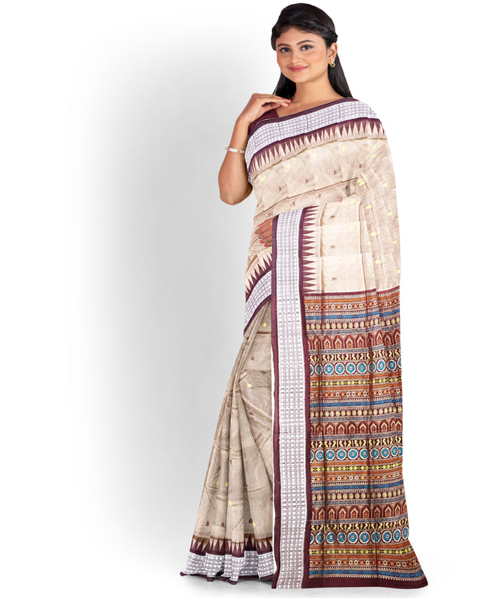 Beige coffee Silk Handwoven Bomkai Saree