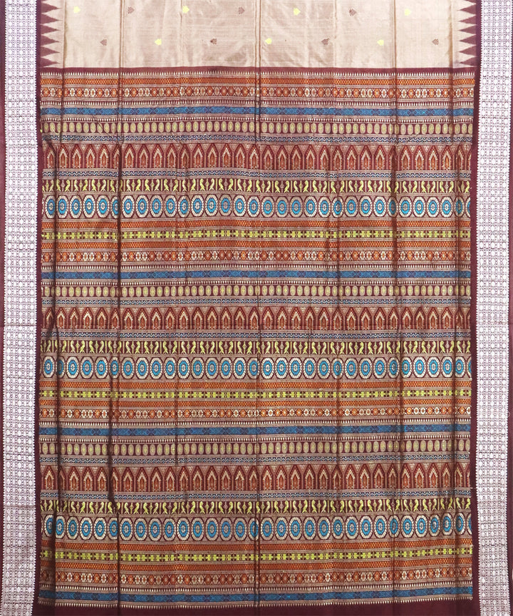 Beige coffee Silk Handwoven Bomkai Saree