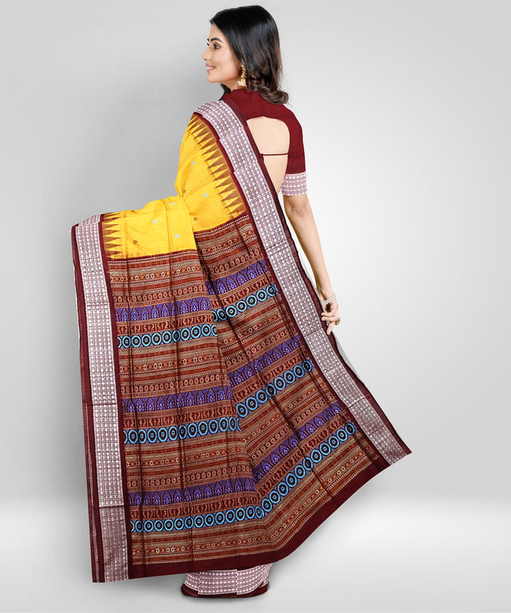 Yellow maroon Silk Handwoven Bomkai Saree